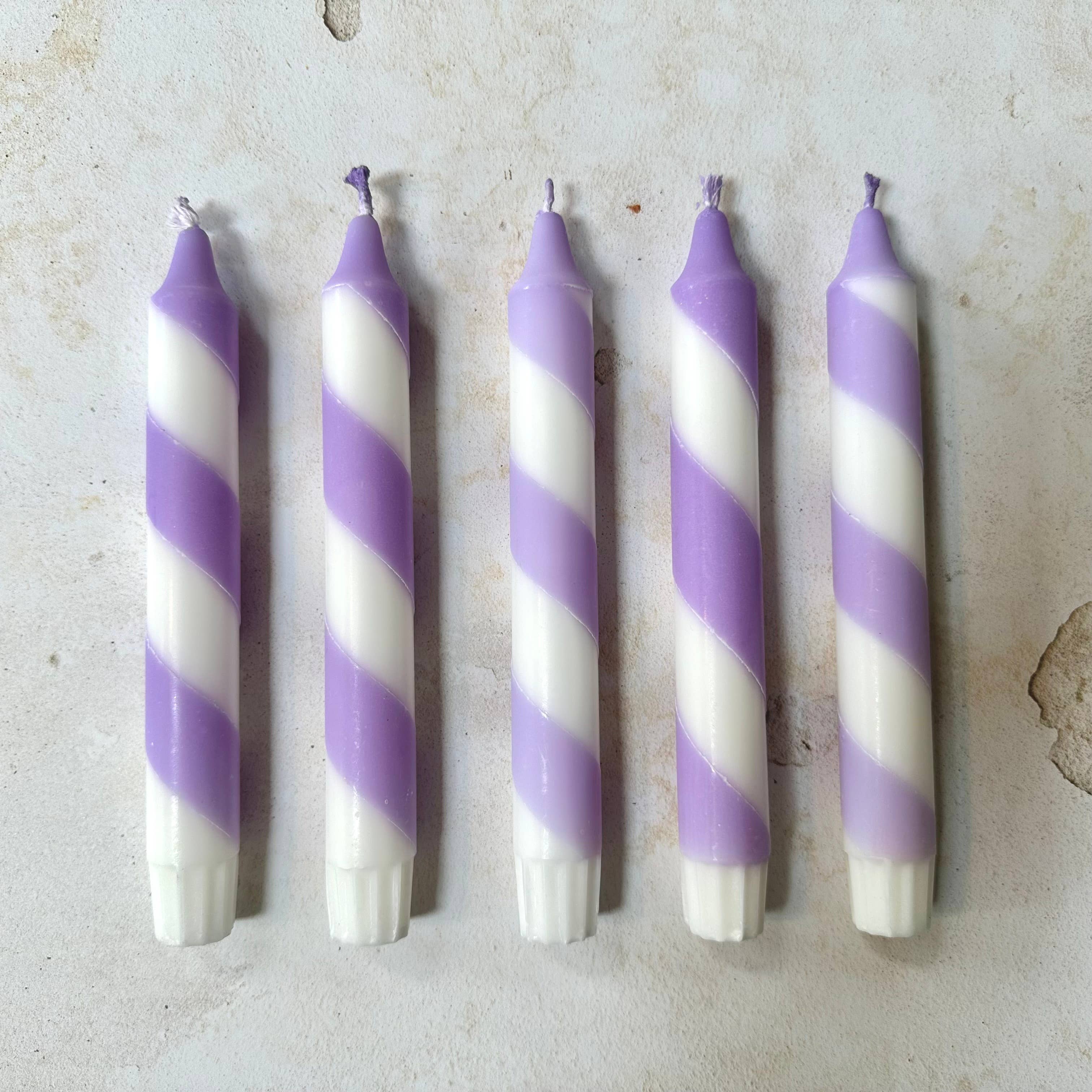 Lilac white candy spiral twist Hand Dipped Candles