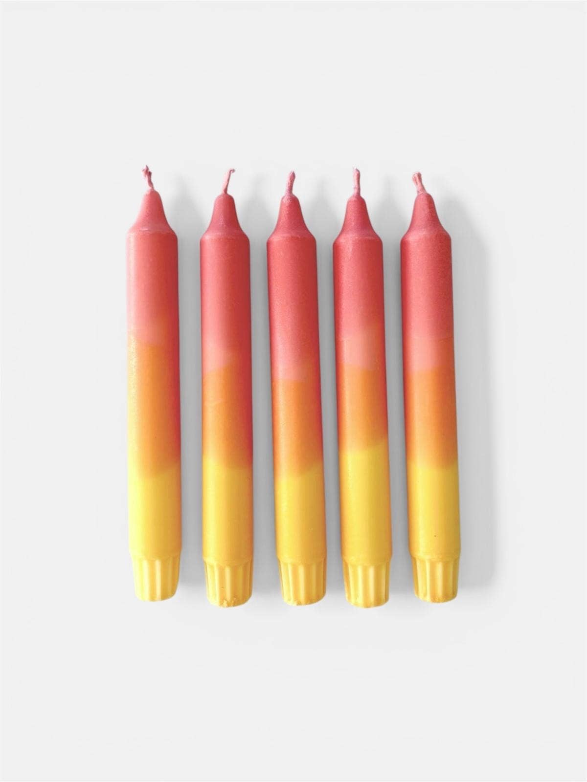 Colourful Hand Dipped Yellow & Pink punch Dinner Candles