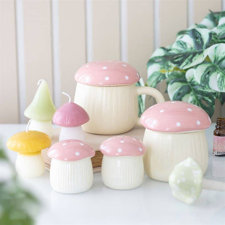 Pink Mushroom Salt and Pepper Shakers