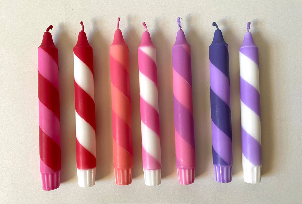 Lilac white candy spiral twist Hand Dipped Candles