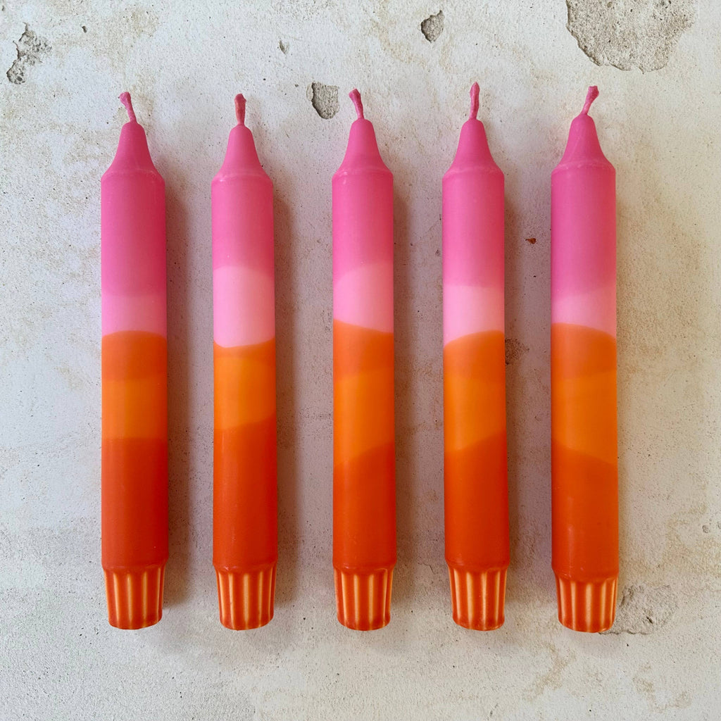 Colourful ‘Sunset’ Hand Dipped Orange & Pink Dinner Candles