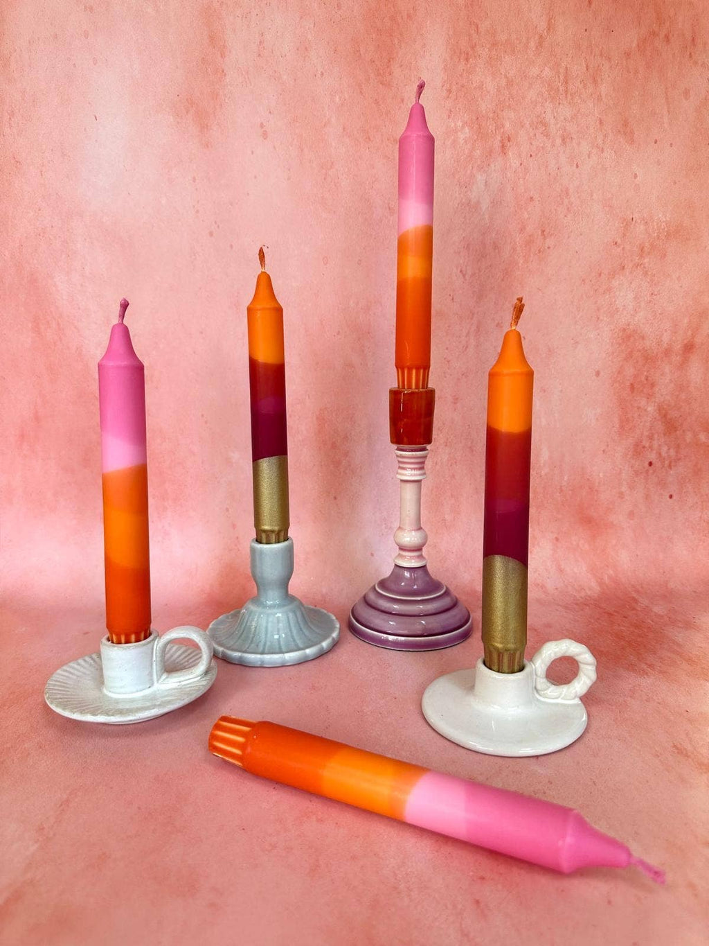Colourful ‘Sunset’ Hand Dipped Orange & Pink Dinner Candles