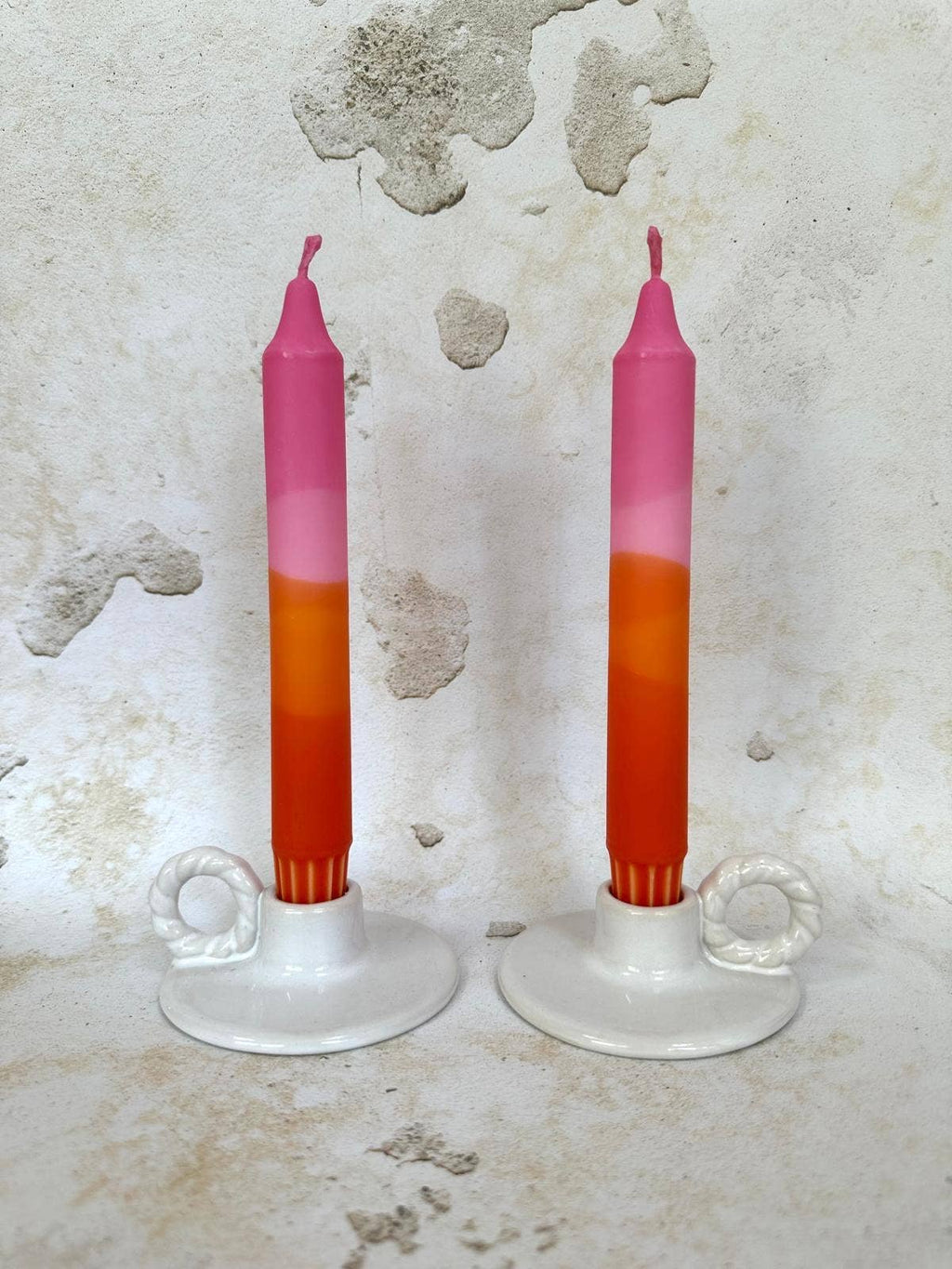 Colourful ‘Sunset’ Hand Dipped Orange & Pink Dinner Candles